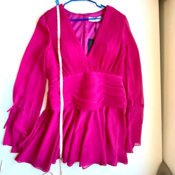 NWT Ieena for Mac Duggal Pleated Bell Sleeve Chiffon Cocktail Mini Dress, style - Picture 12 of 13